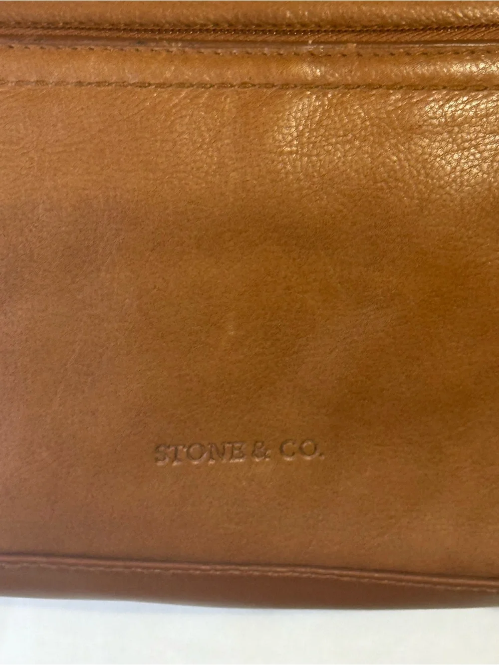 Tan Leather Shoulder Bag with Front Zip Pocket